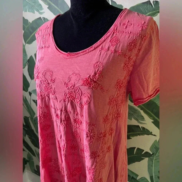 Caite Red Embroidered Short Sleeve Tunic Tee Top Size S - Picture 2 of 6